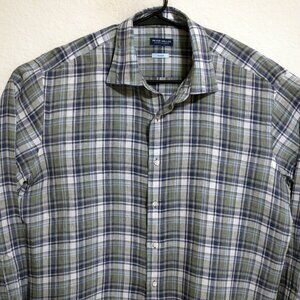 Peter Millar Shirt Mens XL Long Sleeve Button Linen Crown Crafted Gray Blue